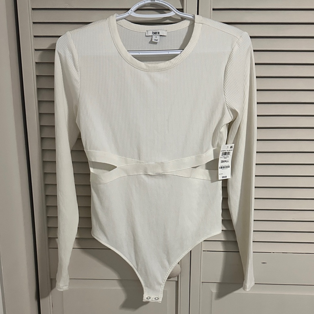 Bar III Cream Long Sleeve Bodysuit